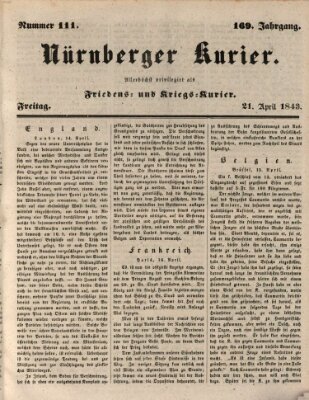 Nürnberger Kurier (Nürnberger Friedens- und Kriegs-Kurier) Freitag 21. April 1843