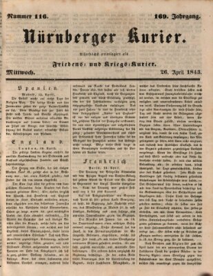 Nürnberger Kurier (Nürnberger Friedens- und Kriegs-Kurier) Mittwoch 26. April 1843