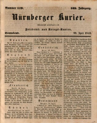 Nürnberger Kurier (Nürnberger Friedens- und Kriegs-Kurier) Samstag 29. April 1843