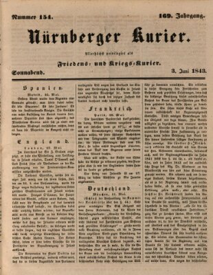 Nürnberger Kurier (Nürnberger Friedens- und Kriegs-Kurier) Samstag 3. Juni 1843