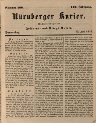 Nürnberger Kurier (Nürnberger Friedens- und Kriegs-Kurier) Donnerstag 15. Juni 1843