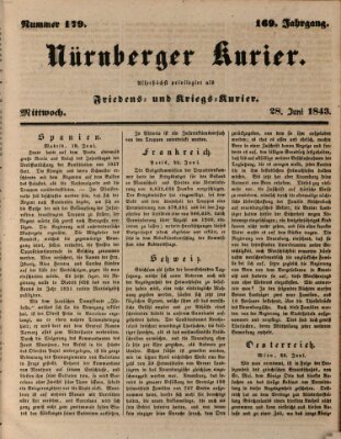 Nürnberger Kurier (Nürnberger Friedens- und Kriegs-Kurier) Mittwoch 28. Juni 1843