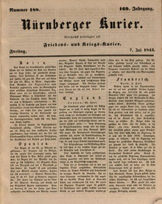 Nürnberger Kurier (Nürnberger Friedens- und Kriegs-Kurier) Freitag 7. Juli 1843