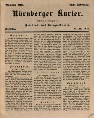 Nürnberger Kurier (Nürnberger Friedens- und Kriegs-Kurier) Dienstag 11. Juli 1843