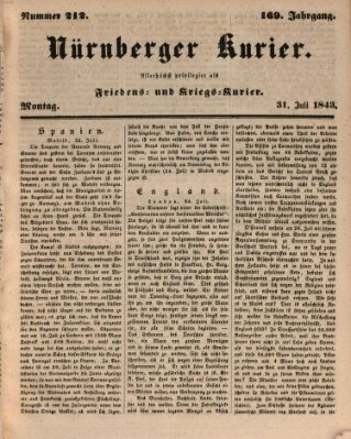 Nürnberger Kurier (Nürnberger Friedens- und Kriegs-Kurier) Montag 31. Juli 1843
