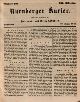 Nürnberger Kurier (Nürnberger Friedens- und Kriegs-Kurier) Mittwoch 16. August 1843