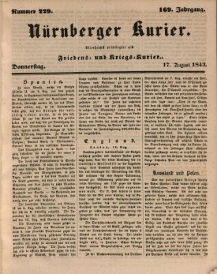 Nürnberger Kurier (Nürnberger Friedens- und Kriegs-Kurier) Donnerstag 17. August 1843