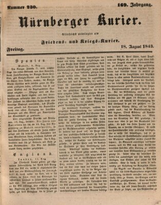 Nürnberger Kurier (Nürnberger Friedens- und Kriegs-Kurier) Freitag 18. August 1843