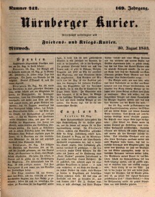 Nürnberger Kurier (Nürnberger Friedens- und Kriegs-Kurier) Mittwoch 30. August 1843