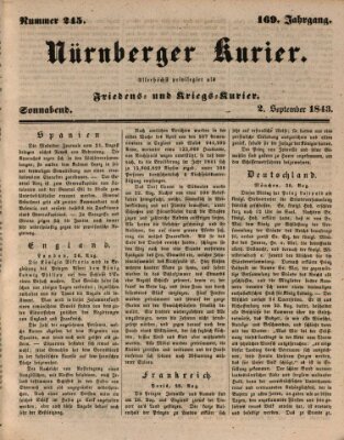 Nürnberger Kurier (Nürnberger Friedens- und Kriegs-Kurier) Samstag 2. September 1843