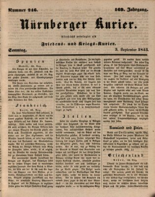 Nürnberger Kurier (Nürnberger Friedens- und Kriegs-Kurier) Sonntag 3. September 1843