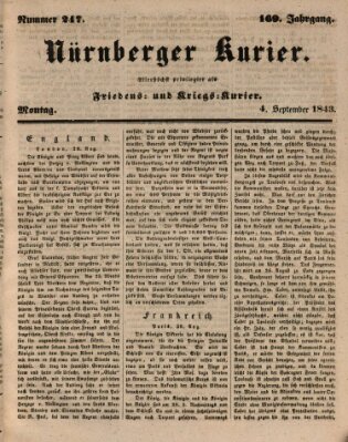 Nürnberger Kurier (Nürnberger Friedens- und Kriegs-Kurier) Montag 4. September 1843