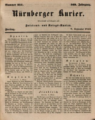 Nürnberger Kurier (Nürnberger Friedens- und Kriegs-Kurier) Freitag 8. September 1843