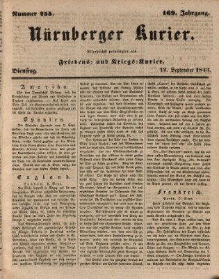 Nürnberger Kurier (Nürnberger Friedens- und Kriegs-Kurier) Dienstag 12. September 1843