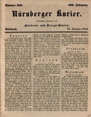 Nürnberger Kurier (Nürnberger Friedens- und Kriegs-Kurier) Mittwoch 13. September 1843