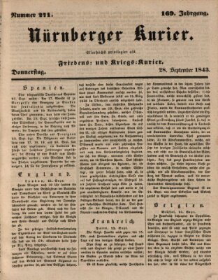 Nürnberger Kurier (Nürnberger Friedens- und Kriegs-Kurier) Donnerstag 28. September 1843