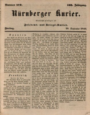 Nürnberger Kurier (Nürnberger Friedens- und Kriegs-Kurier) Freitag 29. September 1843