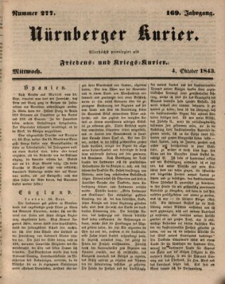 Nürnberger Kurier (Nürnberger Friedens- und Kriegs-Kurier) Mittwoch 4. Oktober 1843