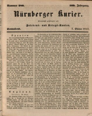 Nürnberger Kurier (Nürnberger Friedens- und Kriegs-Kurier) Samstag 7. Oktober 1843