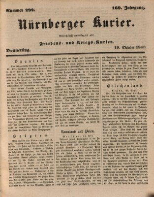 Nürnberger Kurier (Nürnberger Friedens- und Kriegs-Kurier) Donnerstag 19. Oktober 1843