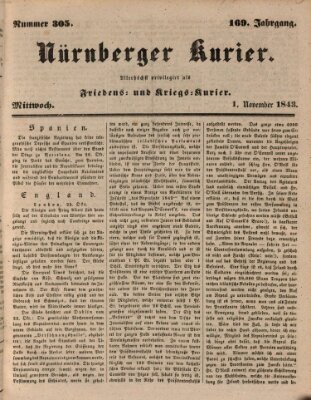 Nürnberger Kurier (Nürnberger Friedens- und Kriegs-Kurier) Mittwoch 1. November 1843