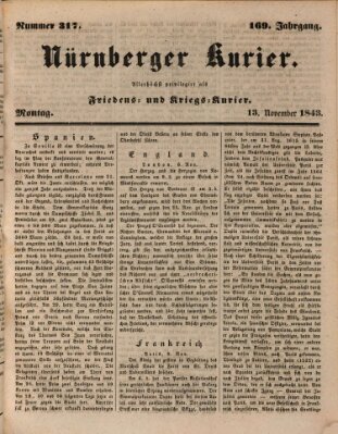 Nürnberger Kurier (Nürnberger Friedens- und Kriegs-Kurier) Montag 13. November 1843