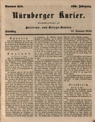 Nürnberger Kurier (Nürnberger Friedens- und Kriegs-Kurier) Dienstag 14. November 1843