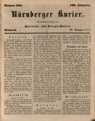 Nürnberger Kurier (Nürnberger Friedens- und Kriegs-Kurier) Mittwoch 22. November 1843