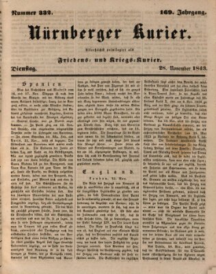 Nürnberger Kurier (Nürnberger Friedens- und Kriegs-Kurier) Dienstag 28. November 1843