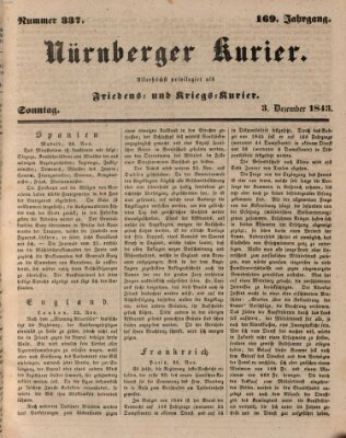 Nürnberger Kurier (Nürnberger Friedens- und Kriegs-Kurier) Sonntag 3. Dezember 1843