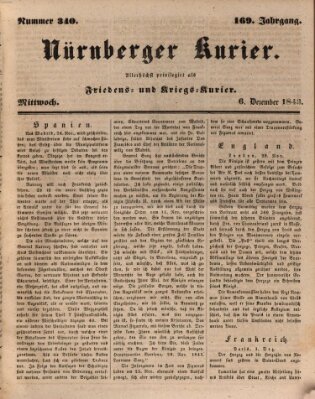 Nürnberger Kurier (Nürnberger Friedens- und Kriegs-Kurier) Mittwoch 6. Dezember 1843