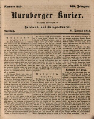 Nürnberger Kurier (Nürnberger Friedens- und Kriegs-Kurier) Montag 11. Dezember 1843