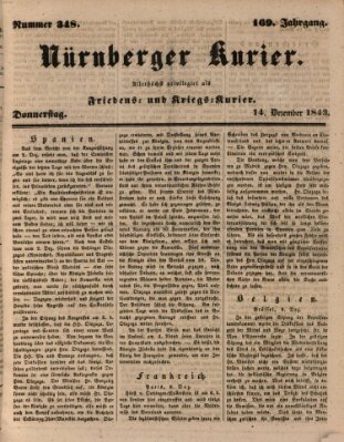 Nürnberger Kurier (Nürnberger Friedens- und Kriegs-Kurier) Donnerstag 14. Dezember 1843