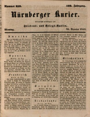 Nürnberger Kurier (Nürnberger Friedens- und Kriegs-Kurier) Montag 25. Dezember 1843