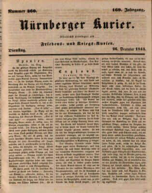 Nürnberger Kurier (Nürnberger Friedens- und Kriegs-Kurier) Dienstag 26. Dezember 1843