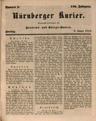 Nürnberger Kurier (Nürnberger Friedens- und Kriegs-Kurier) Freitag 5. Januar 1844