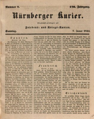 Nürnberger Kurier (Nürnberger Friedens- und Kriegs-Kurier) Sonntag 7. Januar 1844