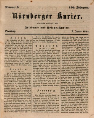 Nürnberger Kurier (Nürnberger Friedens- und Kriegs-Kurier) Dienstag 9. Januar 1844