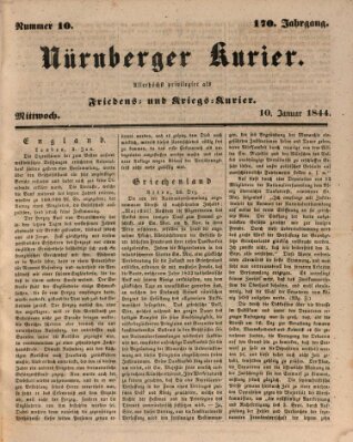 Nürnberger Kurier (Nürnberger Friedens- und Kriegs-Kurier) Mittwoch 10. Januar 1844