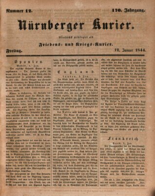Nürnberger Kurier (Nürnberger Friedens- und Kriegs-Kurier) Freitag 12. Januar 1844
