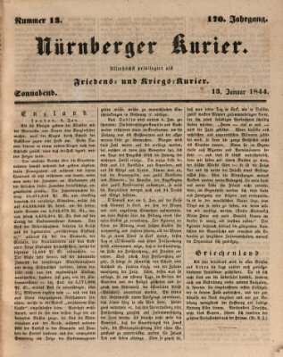 Nürnberger Kurier (Nürnberger Friedens- und Kriegs-Kurier) Samstag 13. Januar 1844