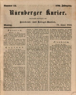 Nürnberger Kurier (Nürnberger Friedens- und Kriegs-Kurier) Montag 15. Januar 1844