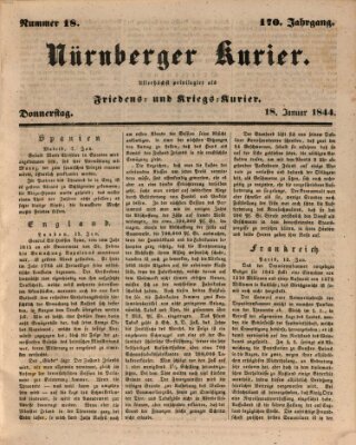 Nürnberger Kurier (Nürnberger Friedens- und Kriegs-Kurier) Donnerstag 18. Januar 1844