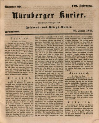 Nürnberger Kurier (Nürnberger Friedens- und Kriegs-Kurier) Samstag 20. Januar 1844