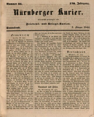 Nürnberger Kurier (Nürnberger Friedens- und Kriegs-Kurier) Samstag 3. Februar 1844