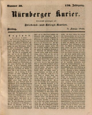 Nürnberger Kurier (Nürnberger Friedens- und Kriegs-Kurier) Freitag 9. Februar 1844