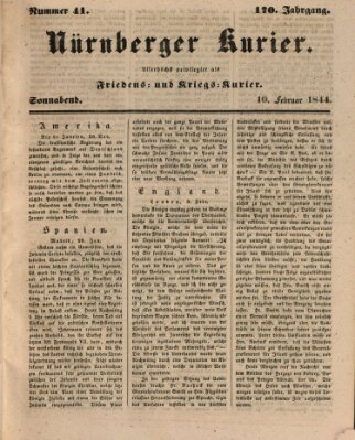 Nürnberger Kurier (Nürnberger Friedens- und Kriegs-Kurier) Samstag 10. Februar 1844