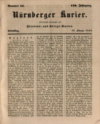 Nürnberger Kurier (Nürnberger Friedens- und Kriegs-Kurier) Dienstag 13. Februar 1844