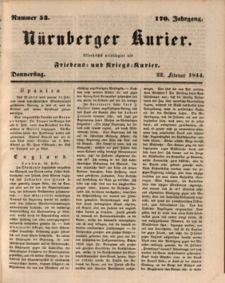 Nürnberger Kurier (Nürnberger Friedens- und Kriegs-Kurier) Donnerstag 22. Februar 1844