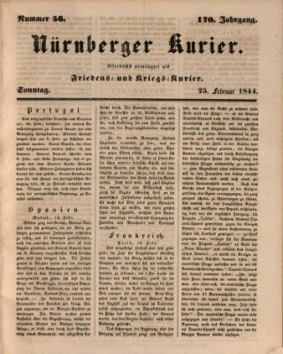 Nürnberger Kurier (Nürnberger Friedens- und Kriegs-Kurier) Sonntag 25. Februar 1844